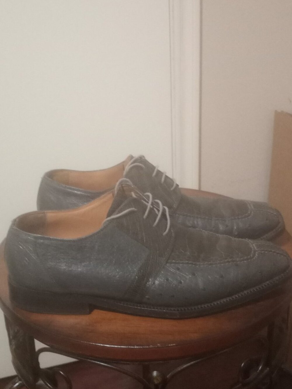 DAVID EDEN Exotic Gray Blue Crocodile Ostrich Leather Dress Shoes Mens Sz 11